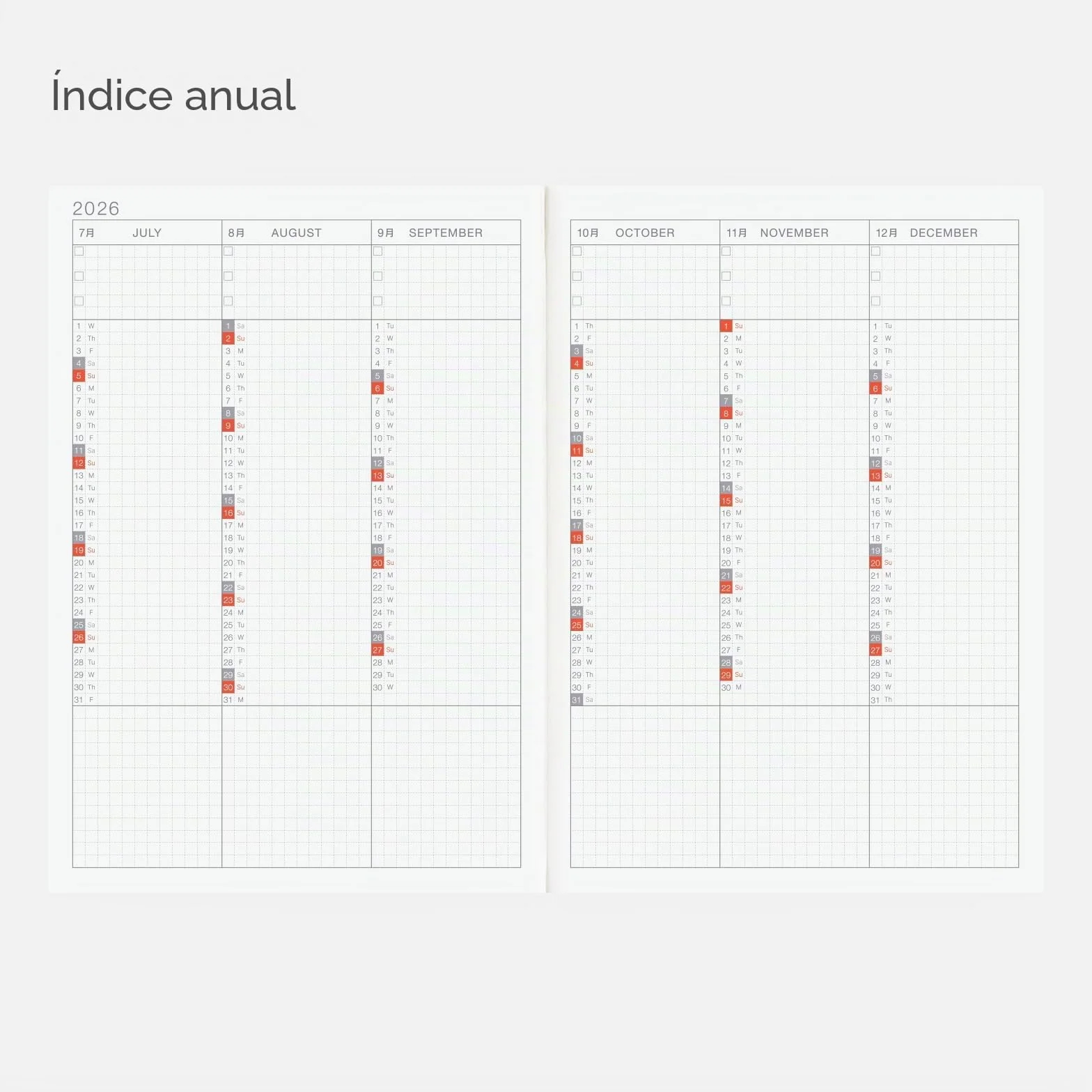 Hobonichi Techo 2026 Cousin Book – A5, inglés, diario, semanal, inicio de enero, inicio de lunes, planificador