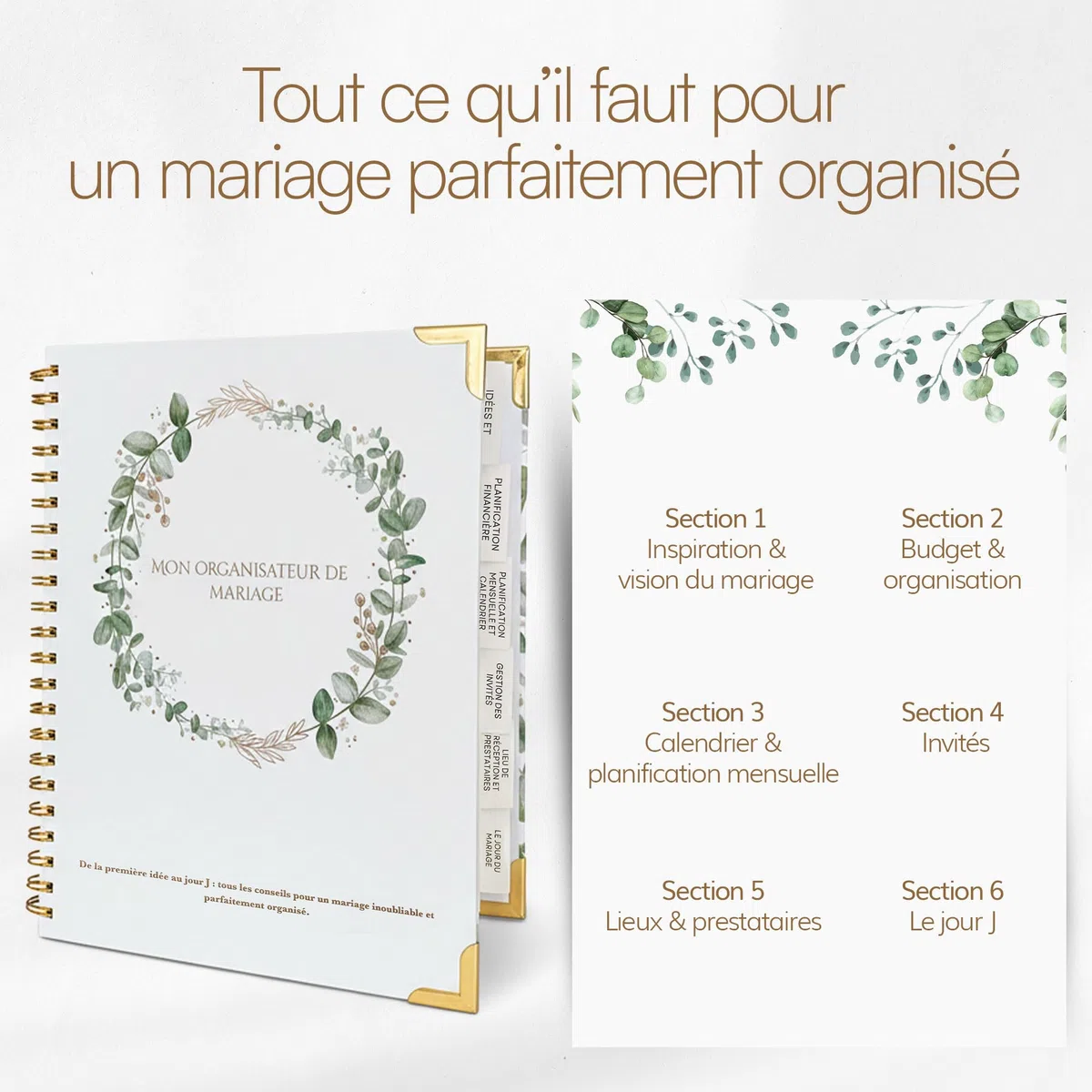 Organizador de boda completo – Cuaderno de boda Planner con lista de verificación, presupuesto, agenda y calendario de cuenta regresiva | Libro de boda y regalo futuro novia