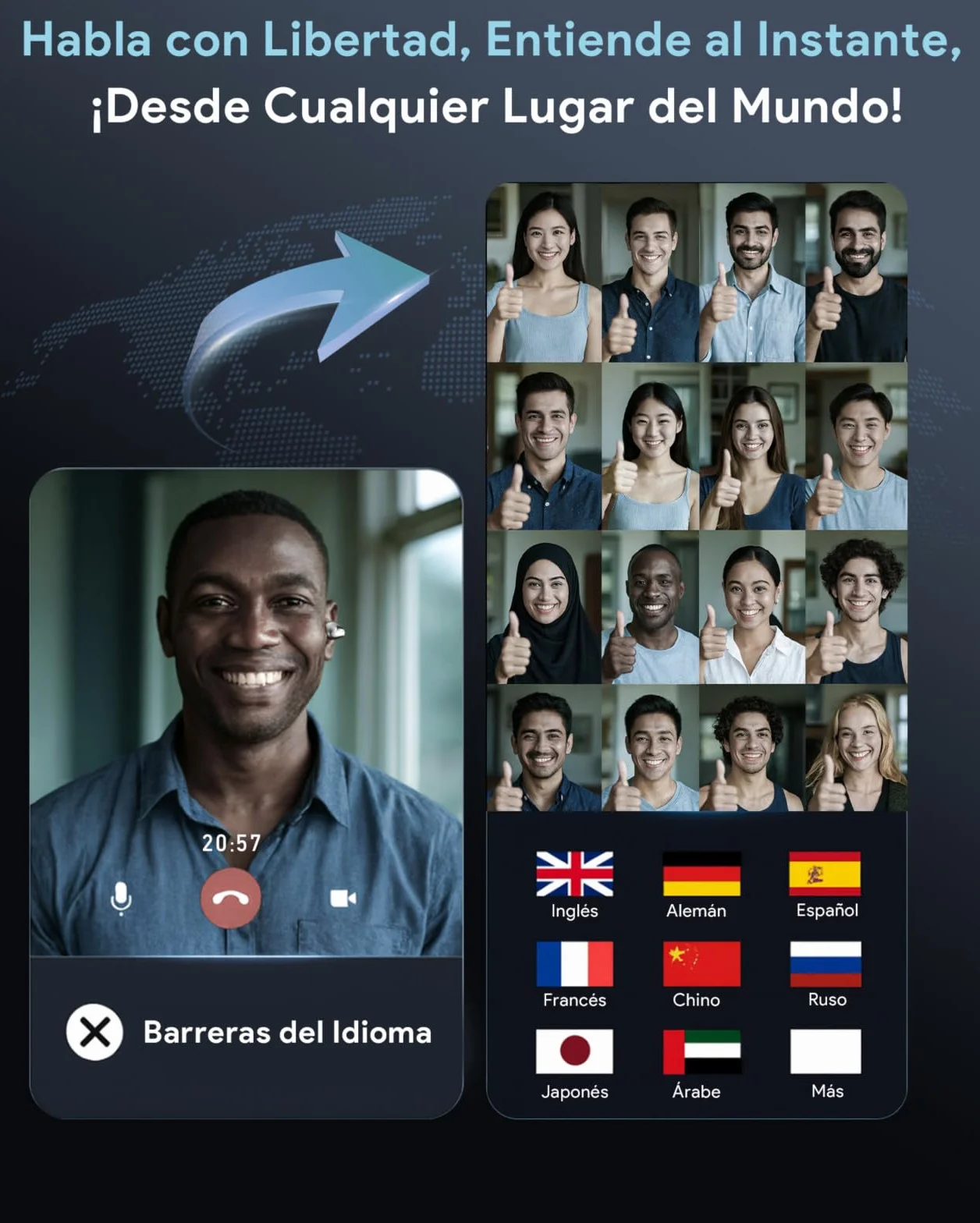Boytond Auriculares Traductor En Tiempo Real - Traductor Instantaneo de Voz, Auriculares Inalambricos con IA, 164 Lenguas, Traducción Simultánea, Audio Hi-Fi y Pinganillo Multilingüe, Glaciar Negro