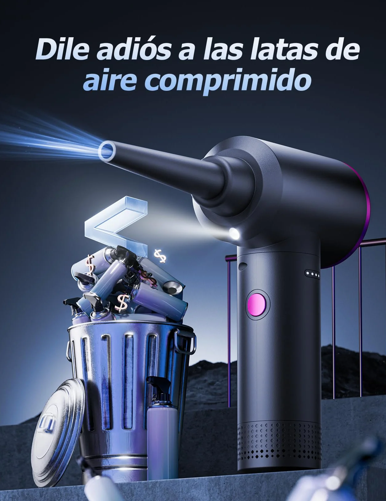 Soplador de Polvo de Eléctrico Aire Comprimido Eléctrico - 100000 RPM Limpieza de PC por Pulverización de Aire Comprimido con Batería de 9000mAh, Limpieza de Teclado de Aspiradora de 3 Velocidades