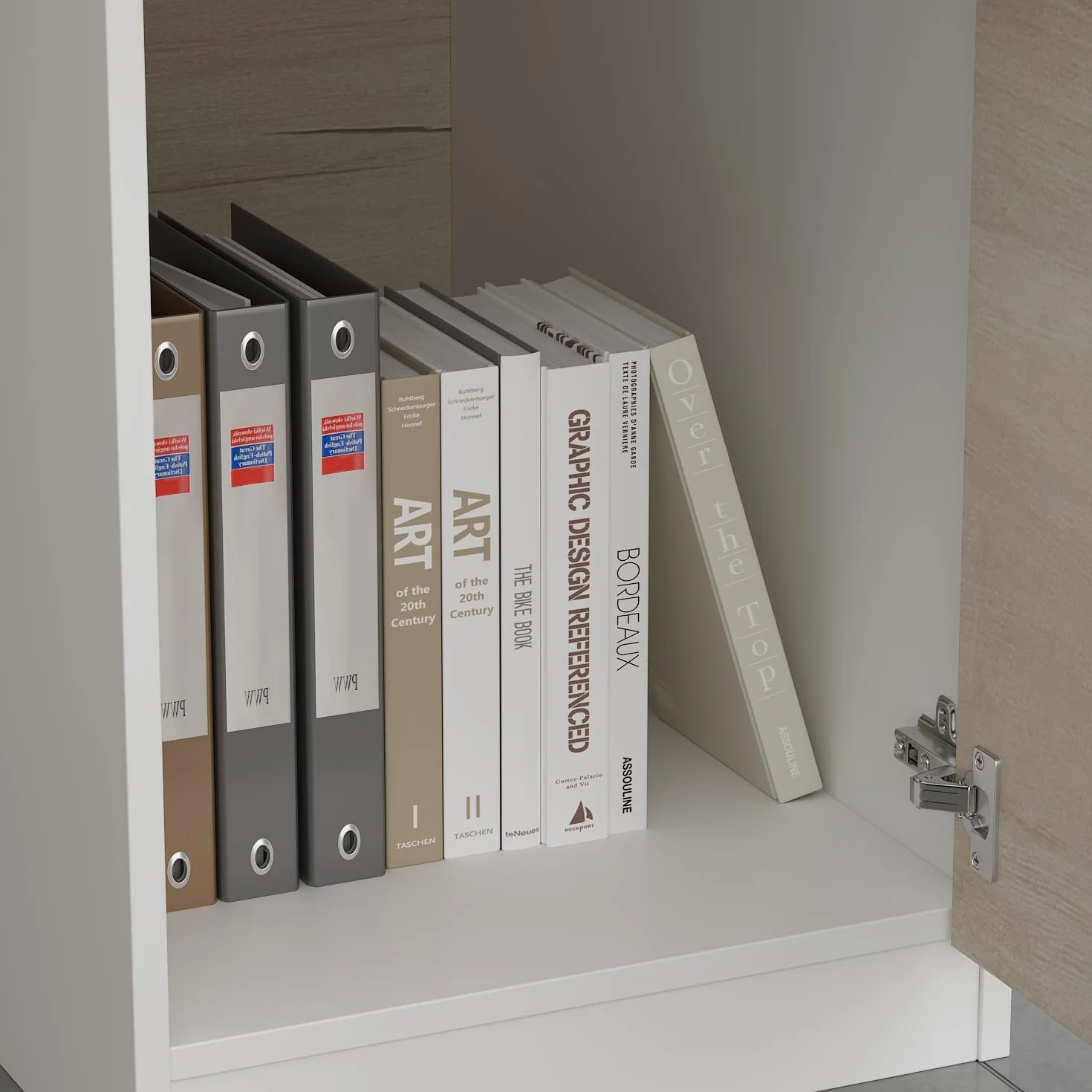 Mostrador de Recepción Grande con Compartimentos Abiertos, Madera y Blanco