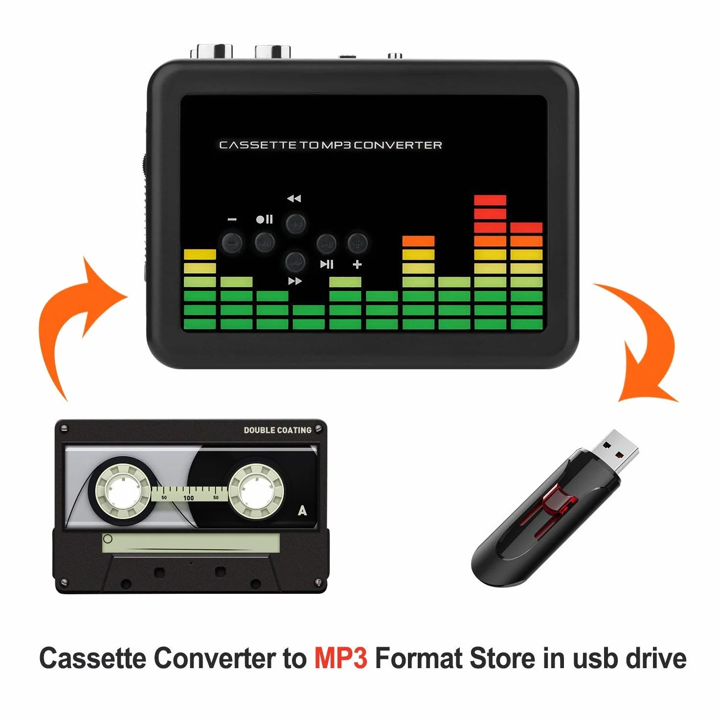 Reproductor de Cassette, Convertidor de Música/Audio Digital USB a Cassette a MP3 no Requiere PC
