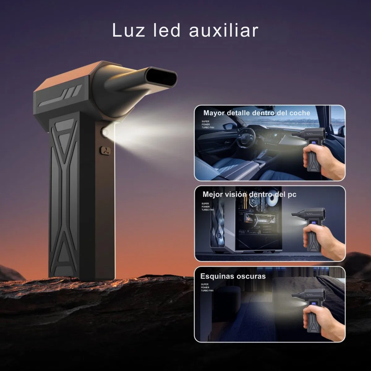 Soplador De Aire Potente Recargable 130.000 rpm Con Linterna, Soplador De Aire Para Pc y Videoconsolas con accesorios de limpieza, Aire Comprimido Limpieza Pc y Coche, Oficina, Hogar Y Viajes 2026
