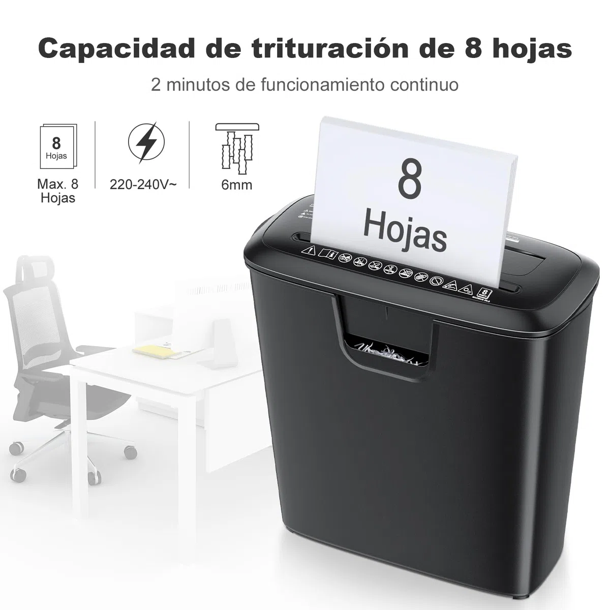 Bonsaii Trituradora de Papel Corte Recto, Destructora de 8 Hojas, S120-C | Para casa u oficina, destruye CD y tarjetas de crédito, protección térmica, papelera de 13L, fácil de vaciar