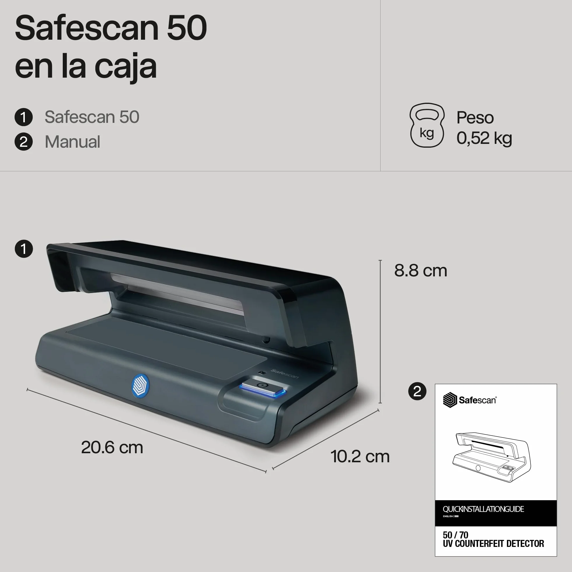 Safescan 50 Negro - Detector UV de billetes falsos, verificación de tarjetas de crédito y documentos de identidad