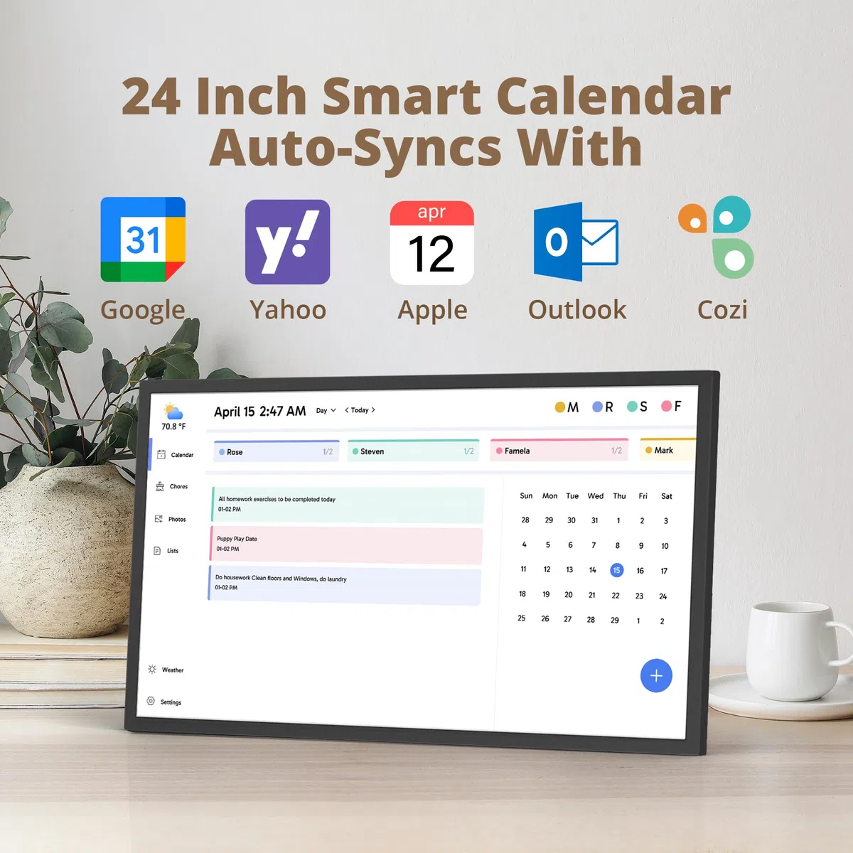 Dragon Touch Calendario digital de 24 pulgadas, pantalla táctil interactiva Full HD 1080P, planificador familiar inteligente, pantalla de hogar, calendario digital de pared y escritorio para una