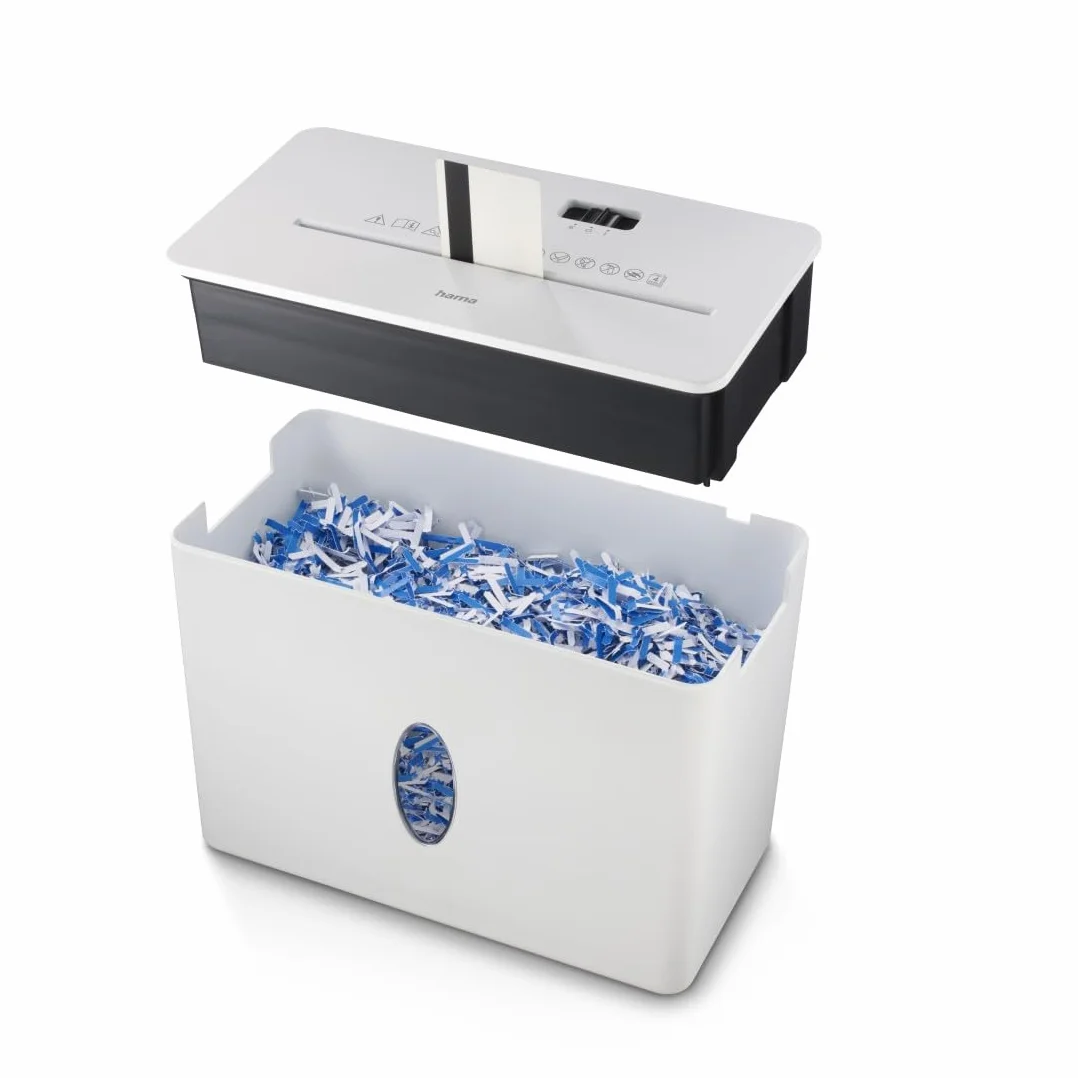Hama |Trituradora Papel Nivel Seguridad E-3,P-4,T-4 ("SafeX40-W, Destructora Papel, 29,5x15,5x20,7cm, Niv Ruido: 64db, Velocidad: 1,8m/min, 4x33mm Corte, 4 Hojas A4, Tarjetas crédito, Grapas) Blanco