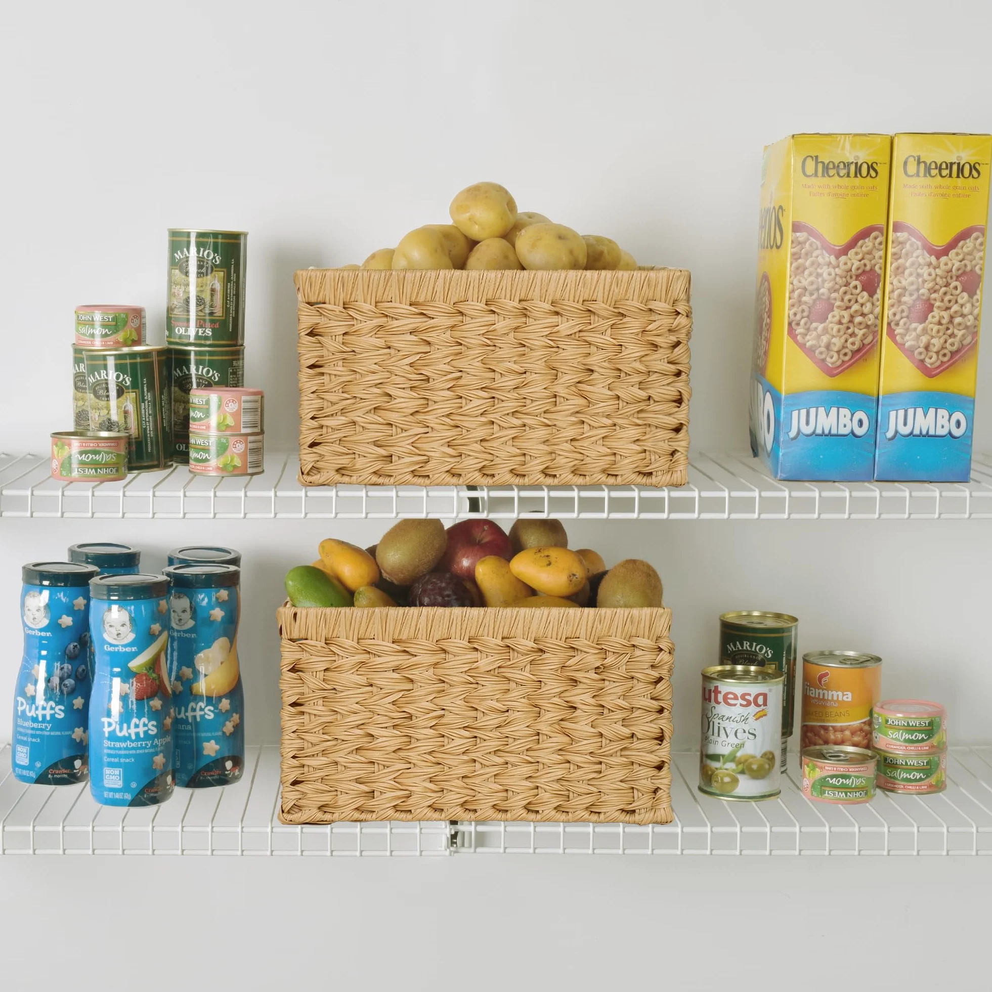 GRANNY SAYS Cestas de almacenamiento de mimbre, cestas tejidas para estantes, cestas de baño impermeables para organizar, cestas de mimbre con asas, naturaleza, paquete de 2