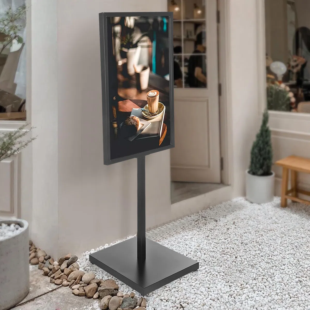 Soporte para carteles de 65 x 90 cm, soporte ajustable con base estable de hierro fundido, soporte de suelo para carteles, publicidad, ventas, señales de tráfico, soporte de exhibición
