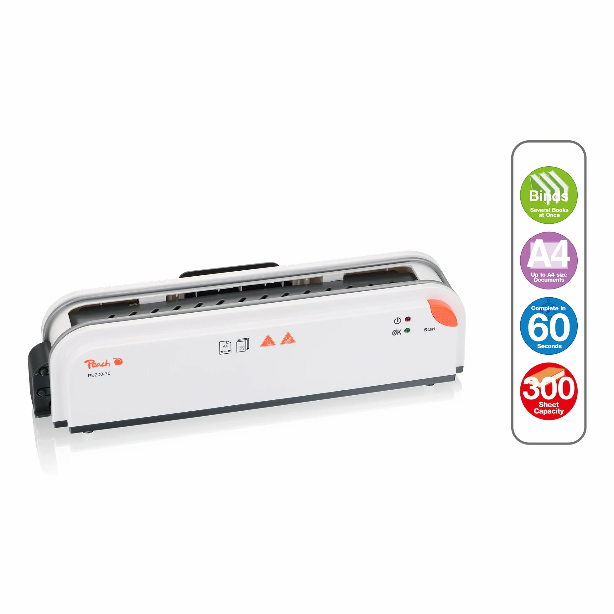 Peach PB200-70A - Encuadernadora térmica DIN A4, ganador de pruebas, listo para arrancar, solo 1 min. Tiempo de encuadernación, sistema de encuadernación más fácil y rápido, incluye set de 10 piezas