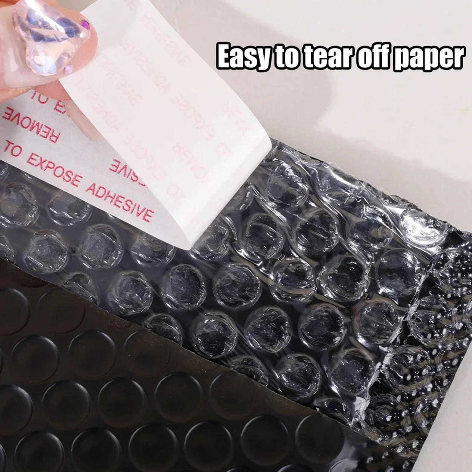 50-10 sobres de burbujas negros/rosas, autosellados, acolchados x | Paquetes de envío impermeables for suministros de maquillaje y joyería(Black-50pcs,15*18cm)