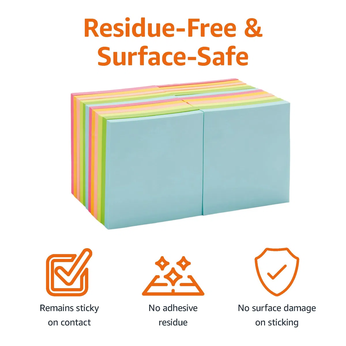Amazon Basics Notas Adhesivas de Tamaño Estándar, 48 Blocs, Blocs de Notas Autoadhesivas, Colores Surtidos, 7,6cm x 7,6cm