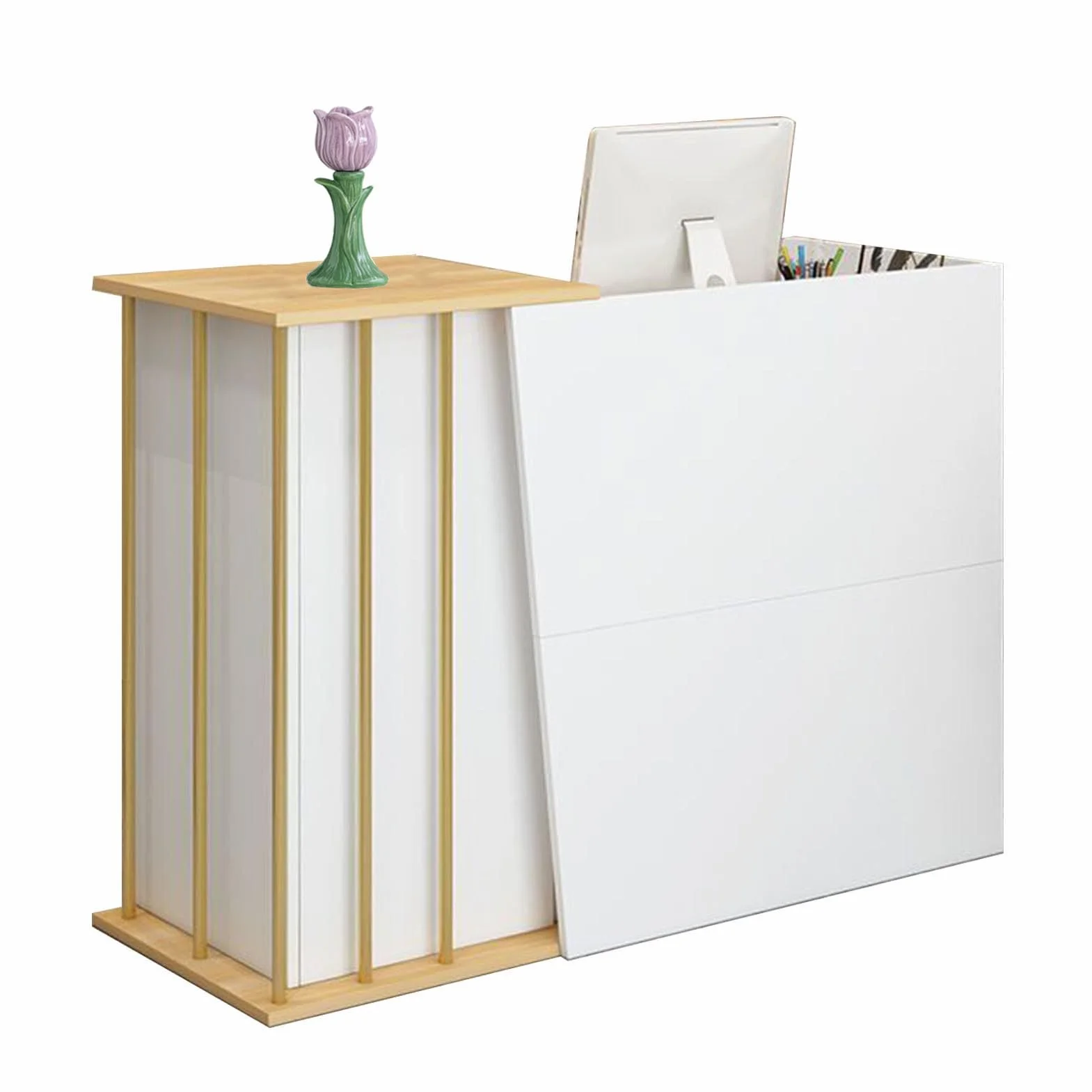 Mostrador de Recepción, Mostrador de Recepción con Cajón con Cerradura, Mostrador de Recepción Multifuncional, para Tiendas(Size:100cm,Color:Blanco)