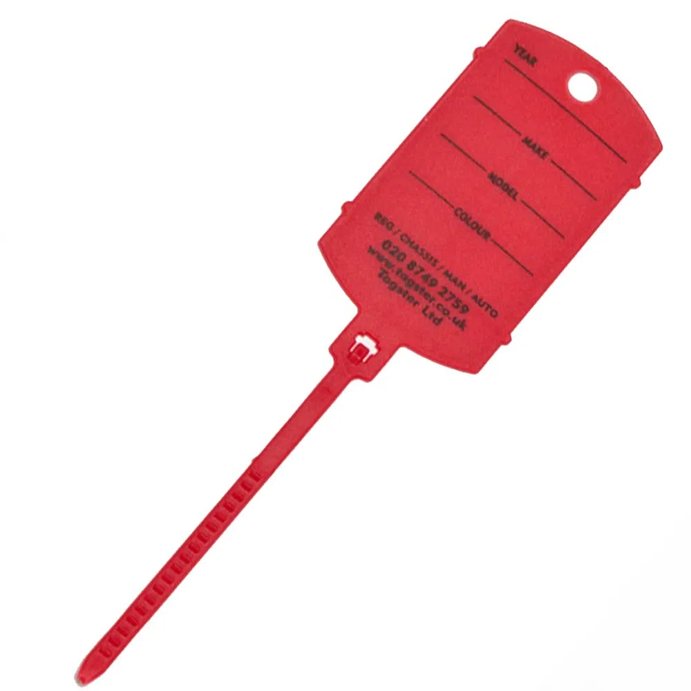 Key tags - Vehicle plastic key tags (200) with self looping tails - In 11