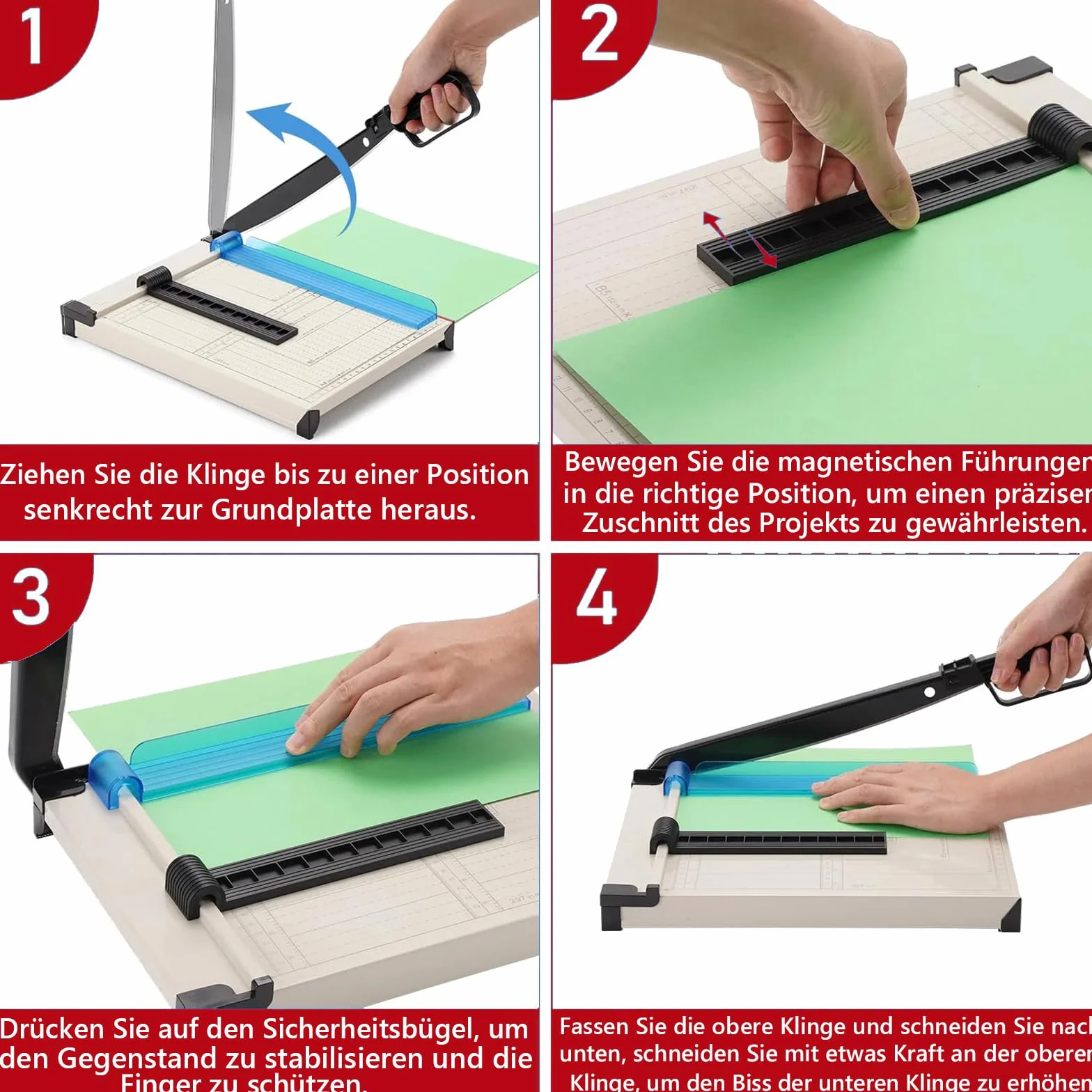 Guillotina de Papel con Base de Metal, Dispositivo de Protección, Cizalla Papel A4 B5 A5 B6 B7, Cortador de Papel Profesional Capacidad 12 Hojas, Máxima Precisión, Perfecto para Fotos, Papel, Blanco