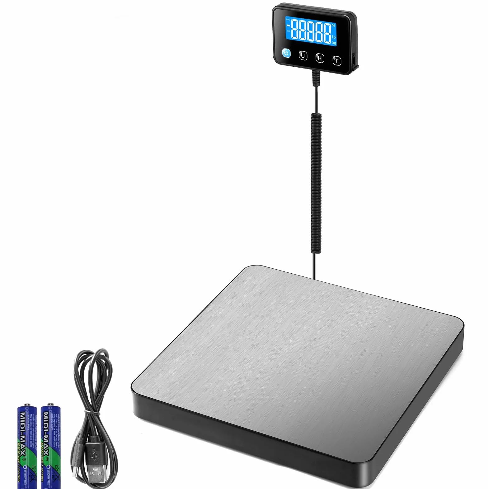 Báscula para Paquetería Digital 200kg/440lb, Balanza Postal Precisión 10g/0.35oz con Retención y Tara
