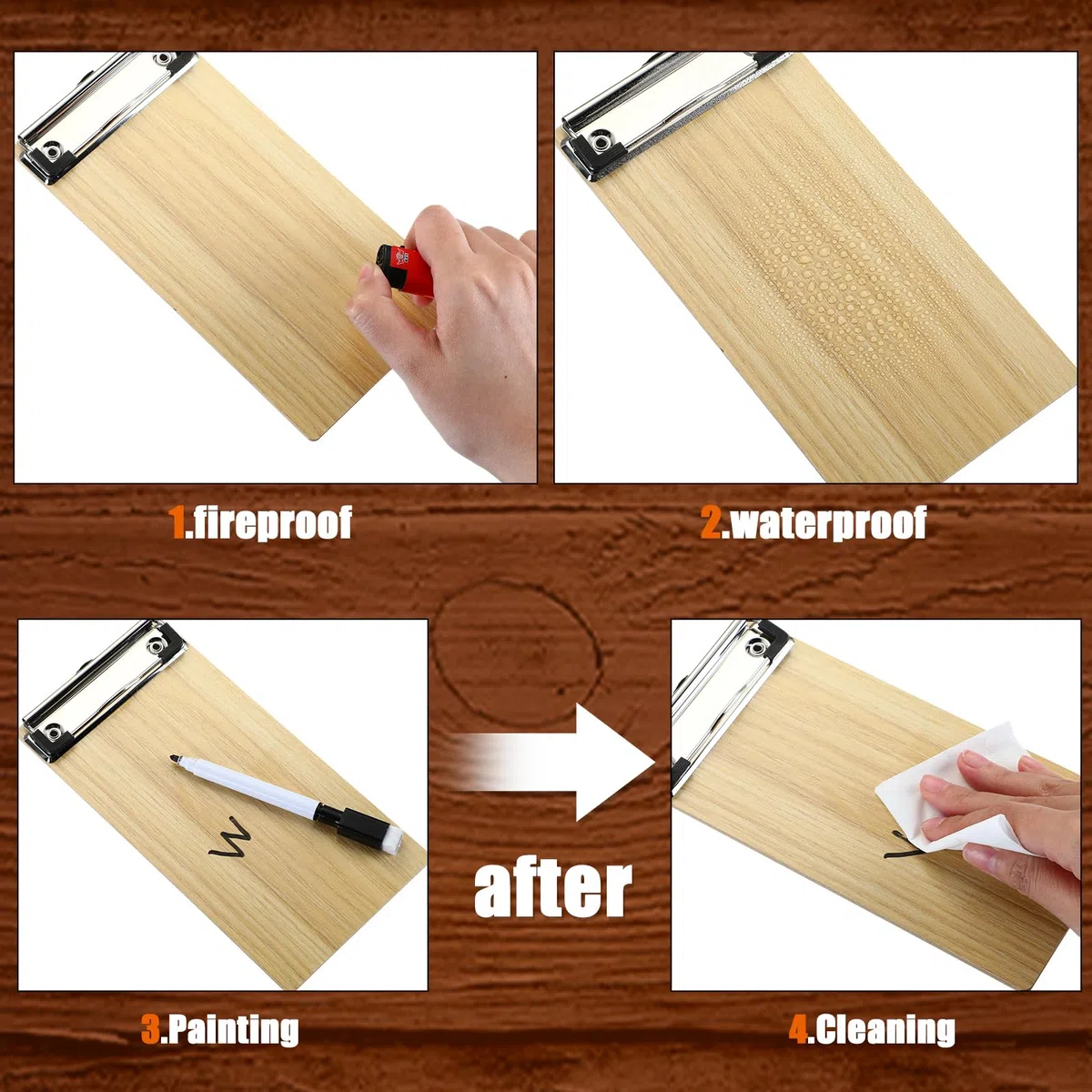 Harloon 50 mini portapapeles de madera a granel, clip de madera pequeño, media página, portapapeles, presentador de cheques para restaurantes, camarera, soporte de menú de recibos, 8 x 4 pulgadas