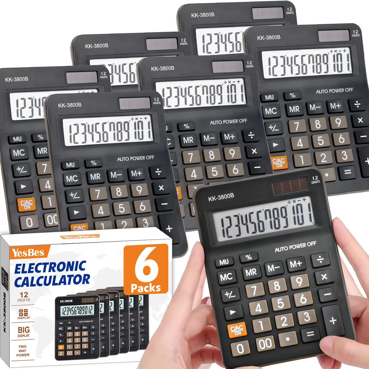 Paquete de 6 calculadoras a granel, calculadora de escritorio de 12 dígitos con pantalla LCD grande y botones grandes, energía solar y batería dual, calculadora básica estándar de 4 funciones para