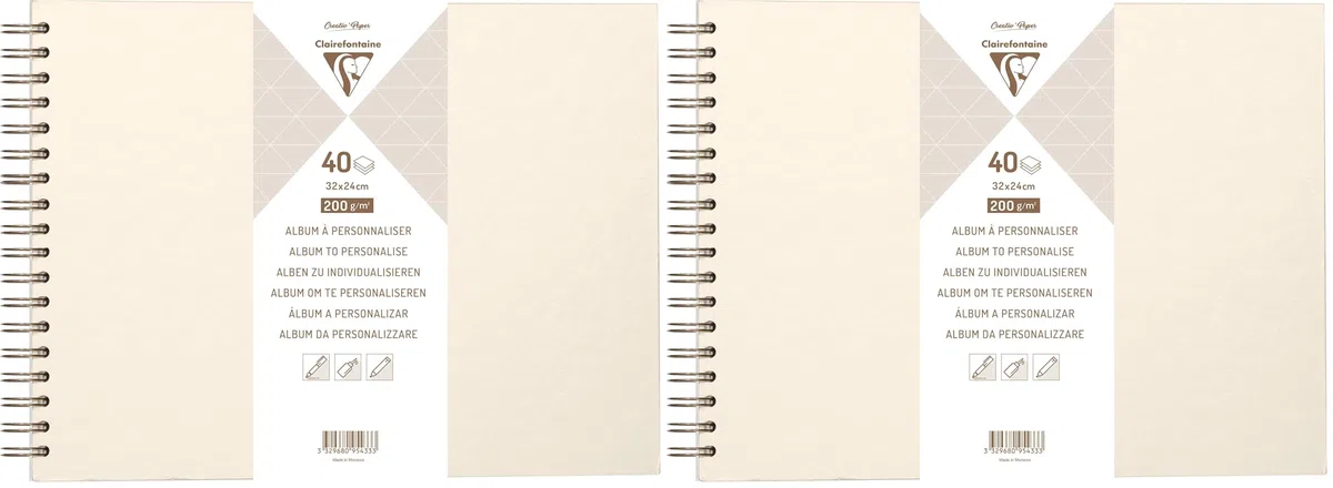 Clairefontaine 95433C - Álbum de espiral Diy 40 hojas blancas 32 x 24 cm, 200 g, tapa dura marfil irisado (Paquete de 2)