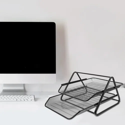 Soporte de papel de escritorio resistente de dos niveles de hierro negro para archivar documentos de escritorio para oficina eficiente para uso doméstico y empresarial