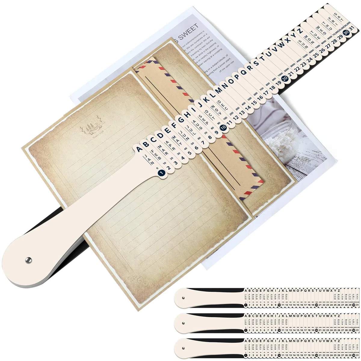 PerKoop Clasificador de documentos de plástico multiusos, organizador alfabético compacto vertical de papel para oficina de archivos, color beige, 2.52 x 23.5 pulgadas (2 juegos)
