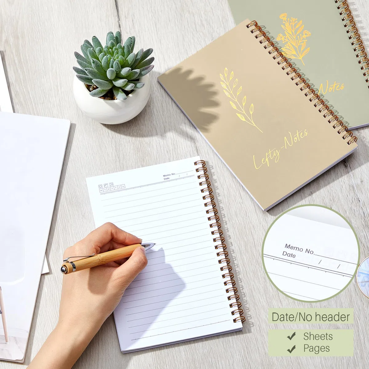 Lewtemi 3 cuadernos para zurdos de 8 x 5 pulgadas, cuaderno de papel encuadernado con alambre para escuela, universidad, suministros para trabajadores de oficina, uso más fácil, 50 hojas/100 páginas