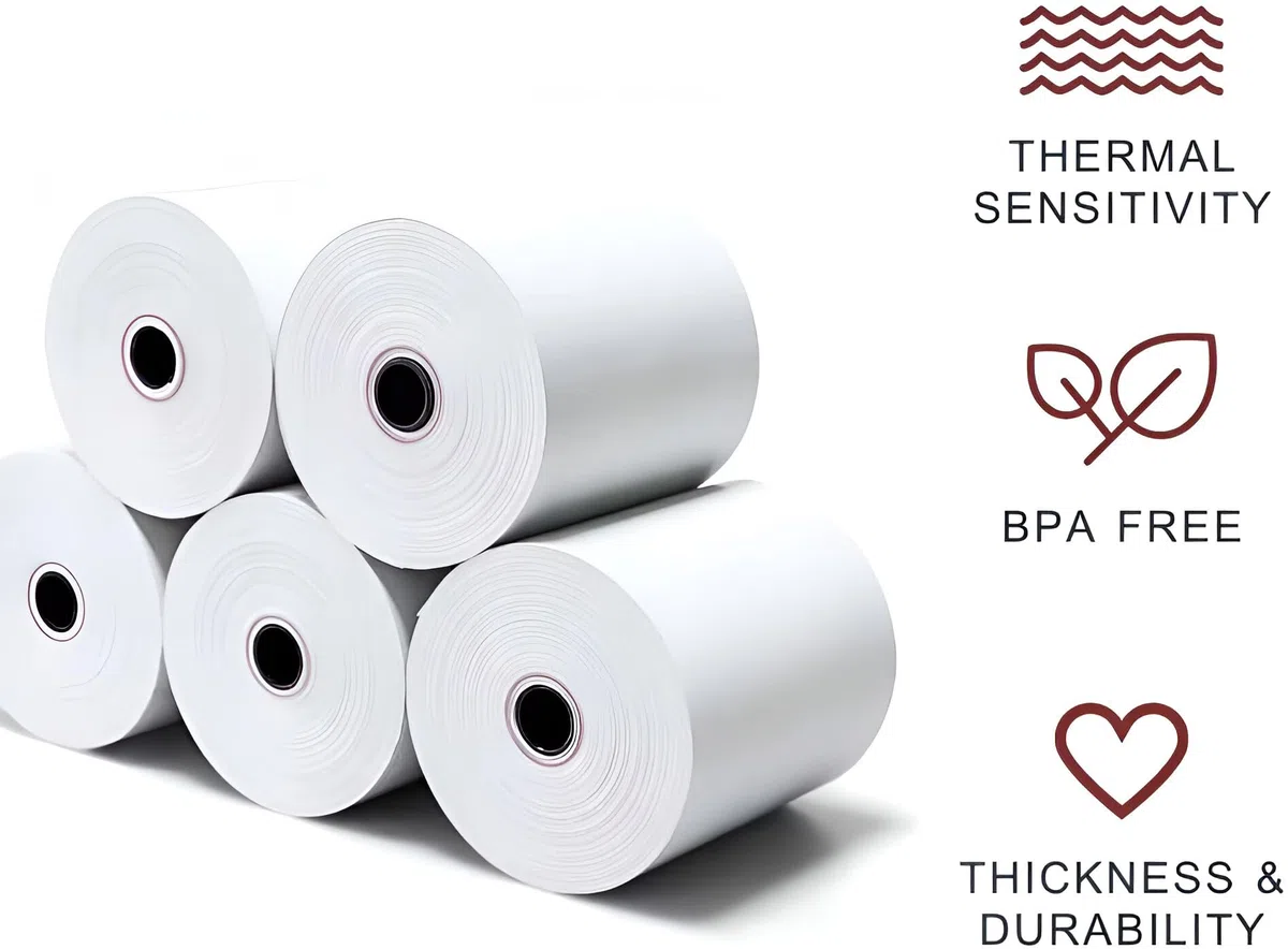 (40 rollos) rollos de papel térmico para recibos sin BPA de 3 1/8 pulgadas x 200 pies (70 mm), se adapta a todos los Clover, Square Terminal, Epson, Star TSP100III, cajas registradoras, sistemas POS