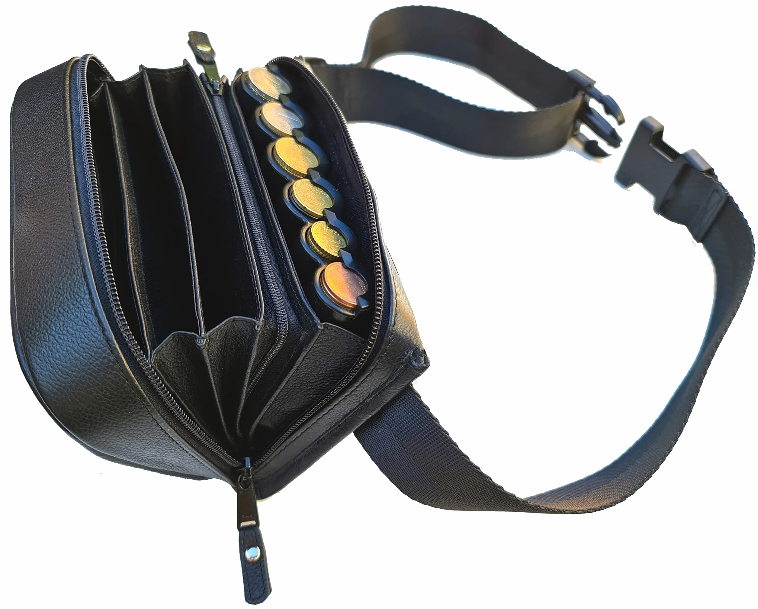 Riñonera Cartera Camarera Cuero Genuino Cremallera YKK Dispensador 6 Monedas