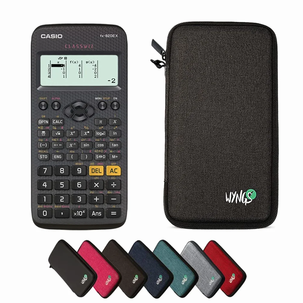 Casio fx-82DE X ClassWiz con Funda Protectora WYNGS Gris Oscuro - Calculadora Científica - Paquete Básico (Alemán)