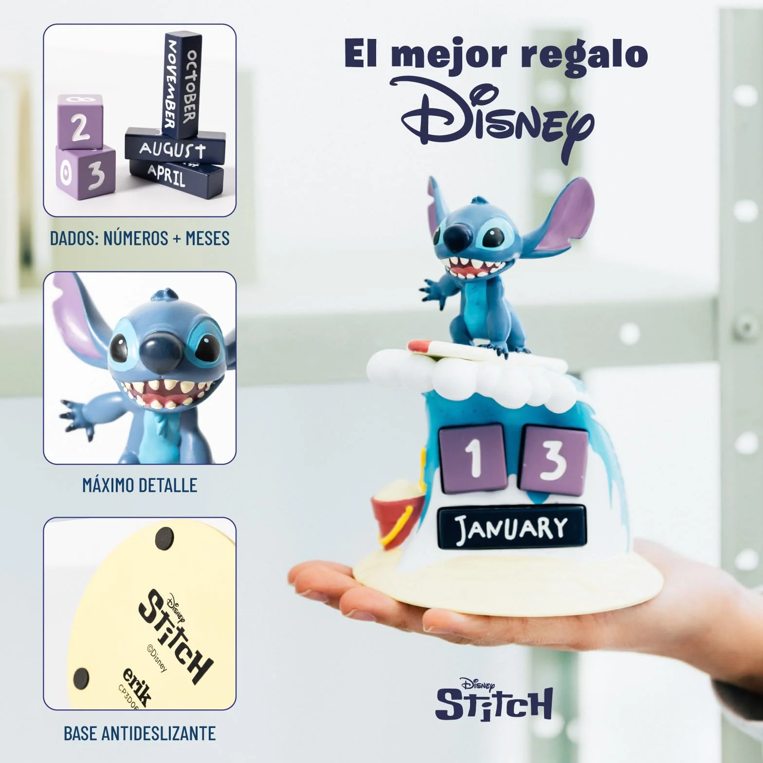 Calendario Perpetuo Stitch 3D - Figura Disney para Decoracion Habitacion Juvenil : Stitch Regalos │ Calendario sobremesa para niños - Merchandising Oficial