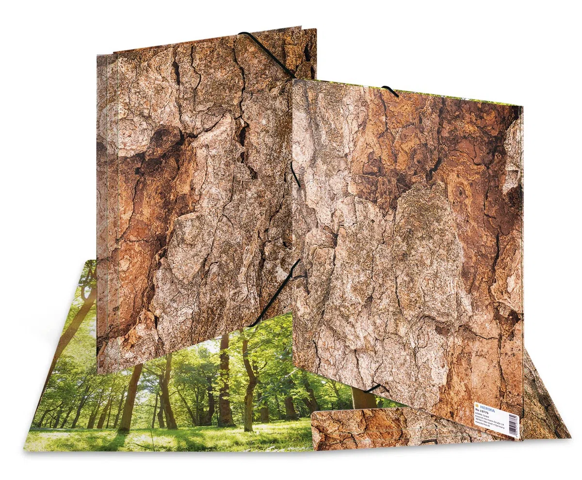 HERMA 19772 Carpeta A4 Naturaleza, surtido de 10 unidades, para niños, de cartón con acabado táctil, impresión interior y goma elástica, juego de carpetas de cartón para niños y niñas