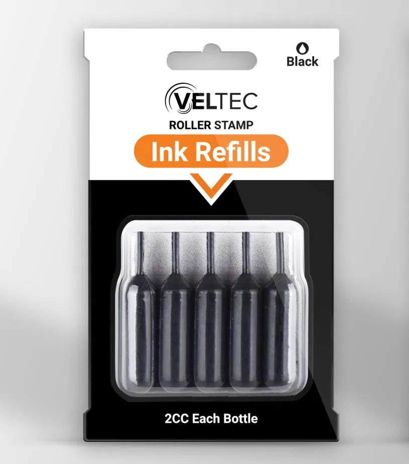 Veltec Paquete de 5 recambios de tinta para sellos de rodillo, color negro