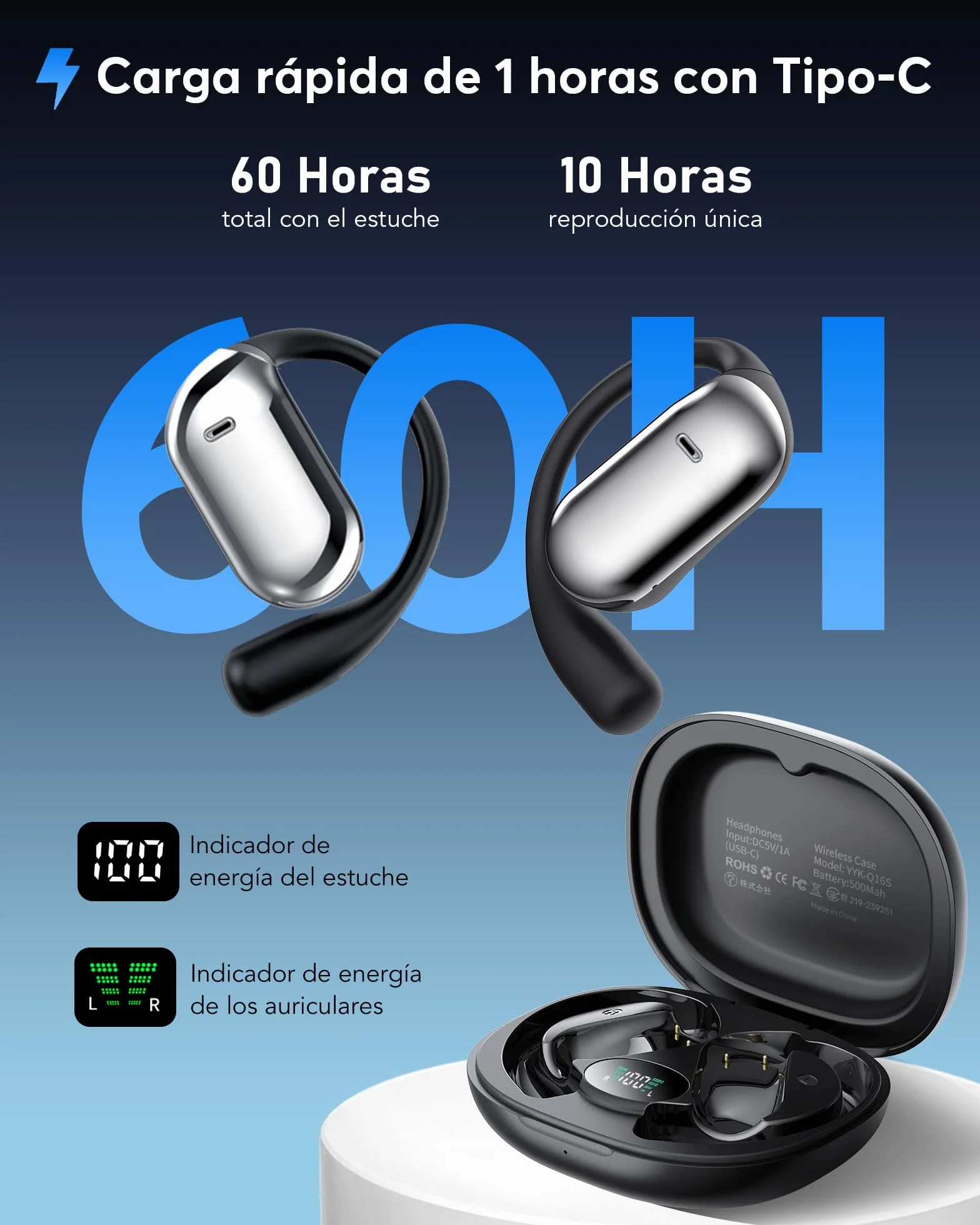 AI Auriculares Traductor en Tiempo Real, 8 Modos Traducción con 198 Idiomas, 3 en 1 Auriculares Traductores de Idiomas, 60H Cascos Oreja Abierta Bluetooth 6.1 para Viajes, Reuniones Negro