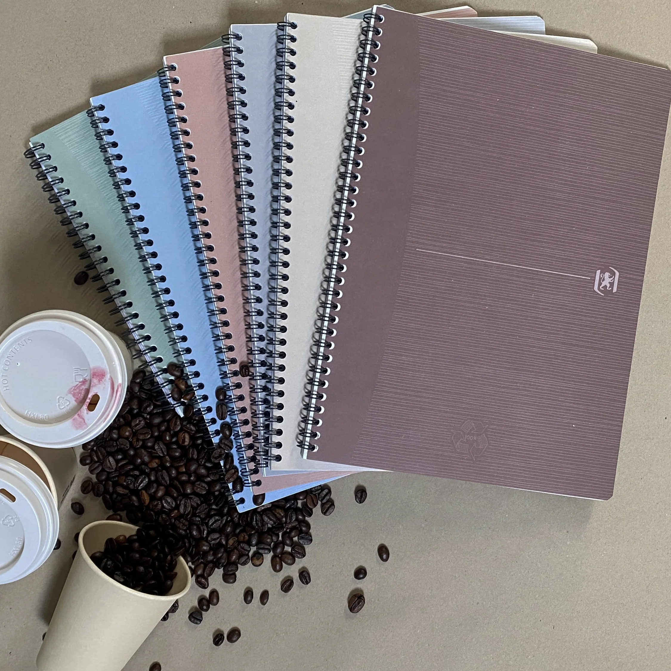 Oxford My Rec'Up - Cuaderno de espiral (A4, cuadriculado, tapas de cartón reciclado, 90 hojas, 6 colores, pack de 5 unidades)