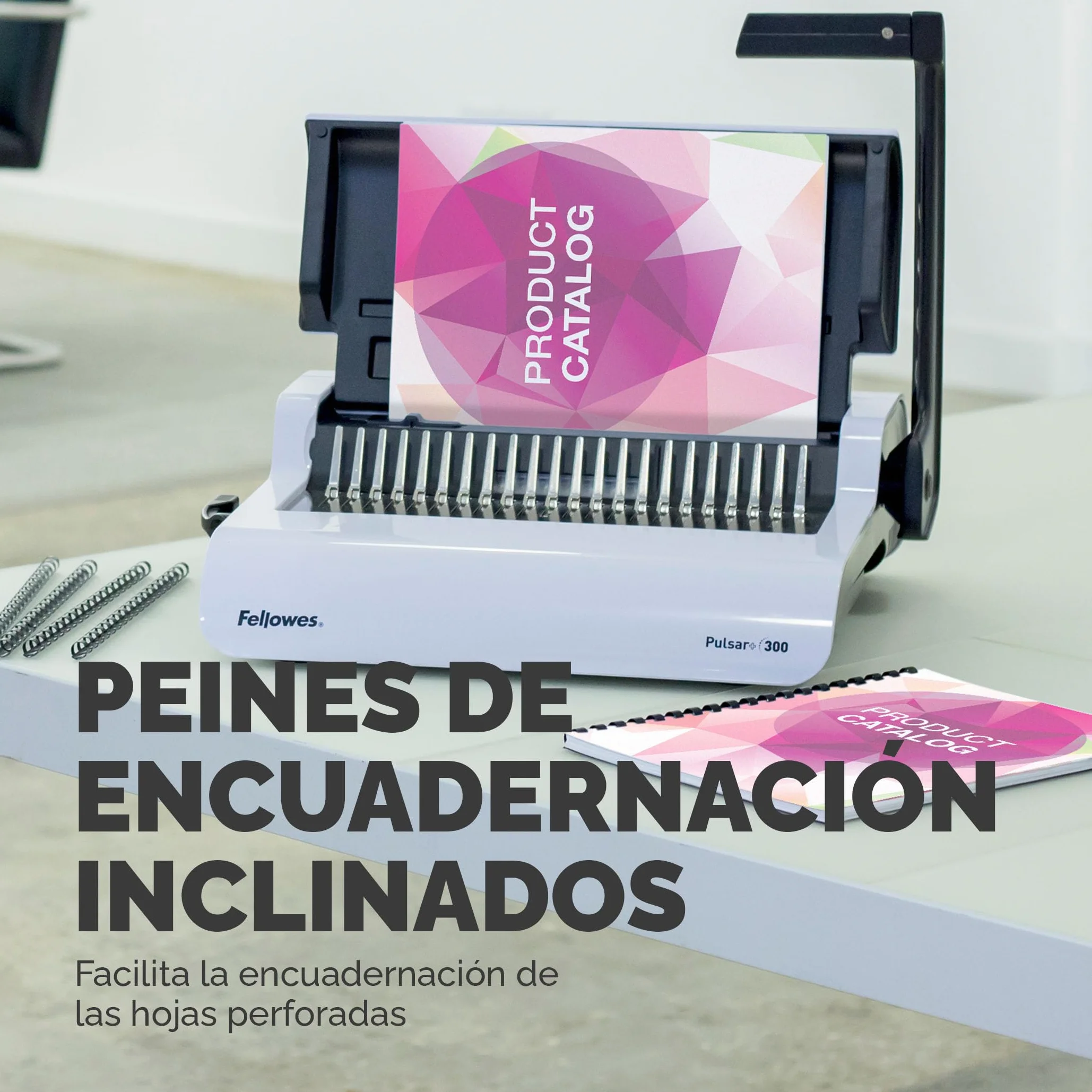 Fellowes Pulsar+ Encuadernadora manual A4, perfora 20 hojas, encuaderna hasta 300 con canutillo plástico, incluye 10 portadas. Ideal para casa o pequeña oficina