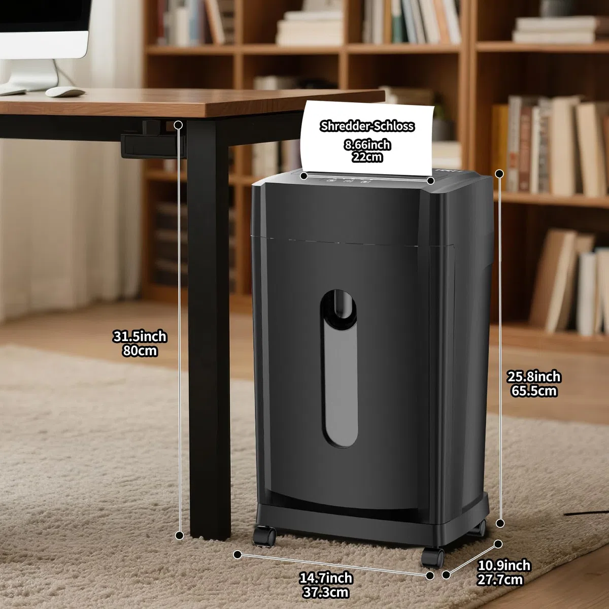 KRT - Destructora de papel profesional - Bajo ruido 38 dB - 30 minutos de autonomía - Microcorte P-5 - 8 hojas/1 CD - Cubo de basura extraíble de 30 litros - Antiatascos de papel - Ruedas para oficina