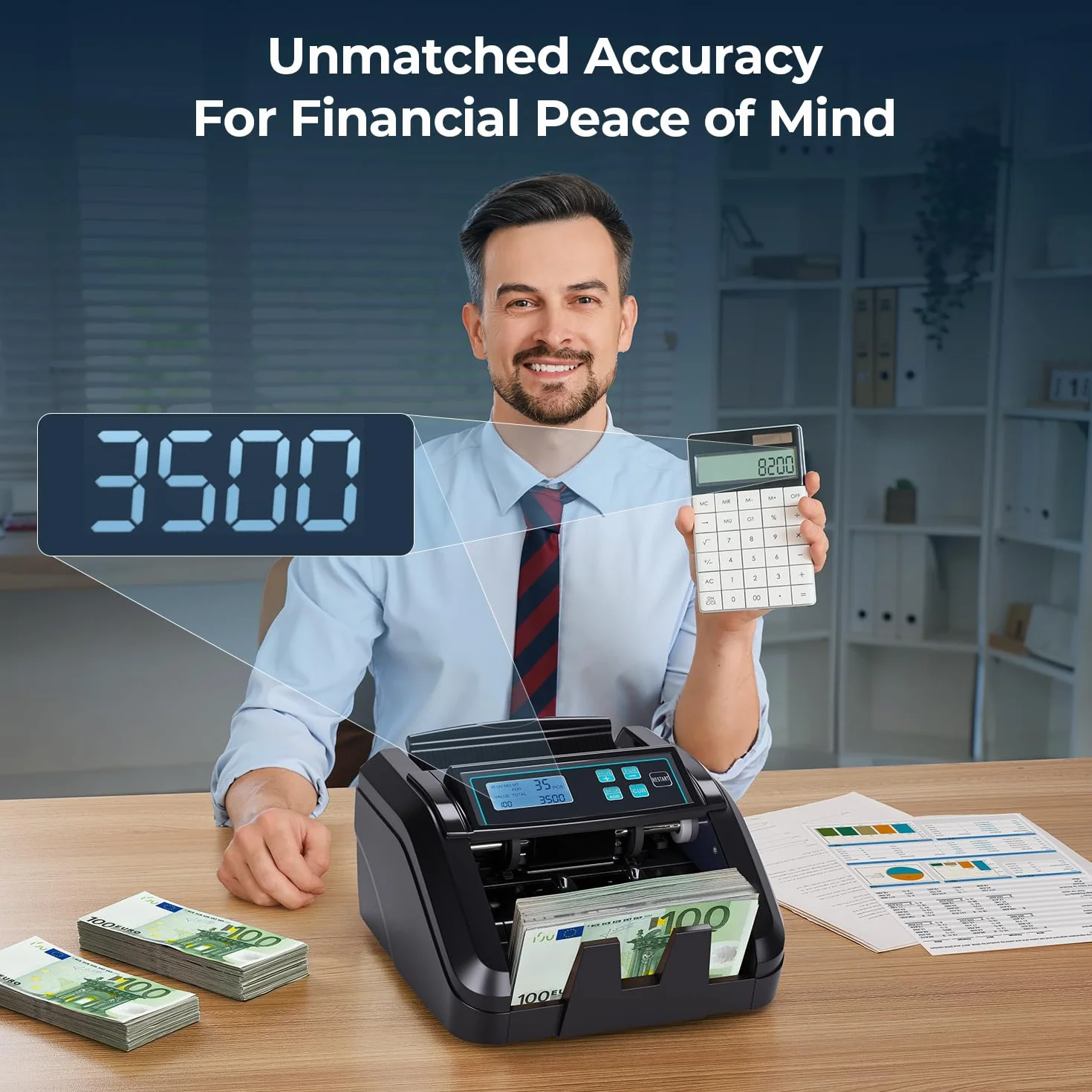 MUNBYN IMC51 Contadora de Billetes UV MG IR MT 1100 Billetes/min Pantalla LCD