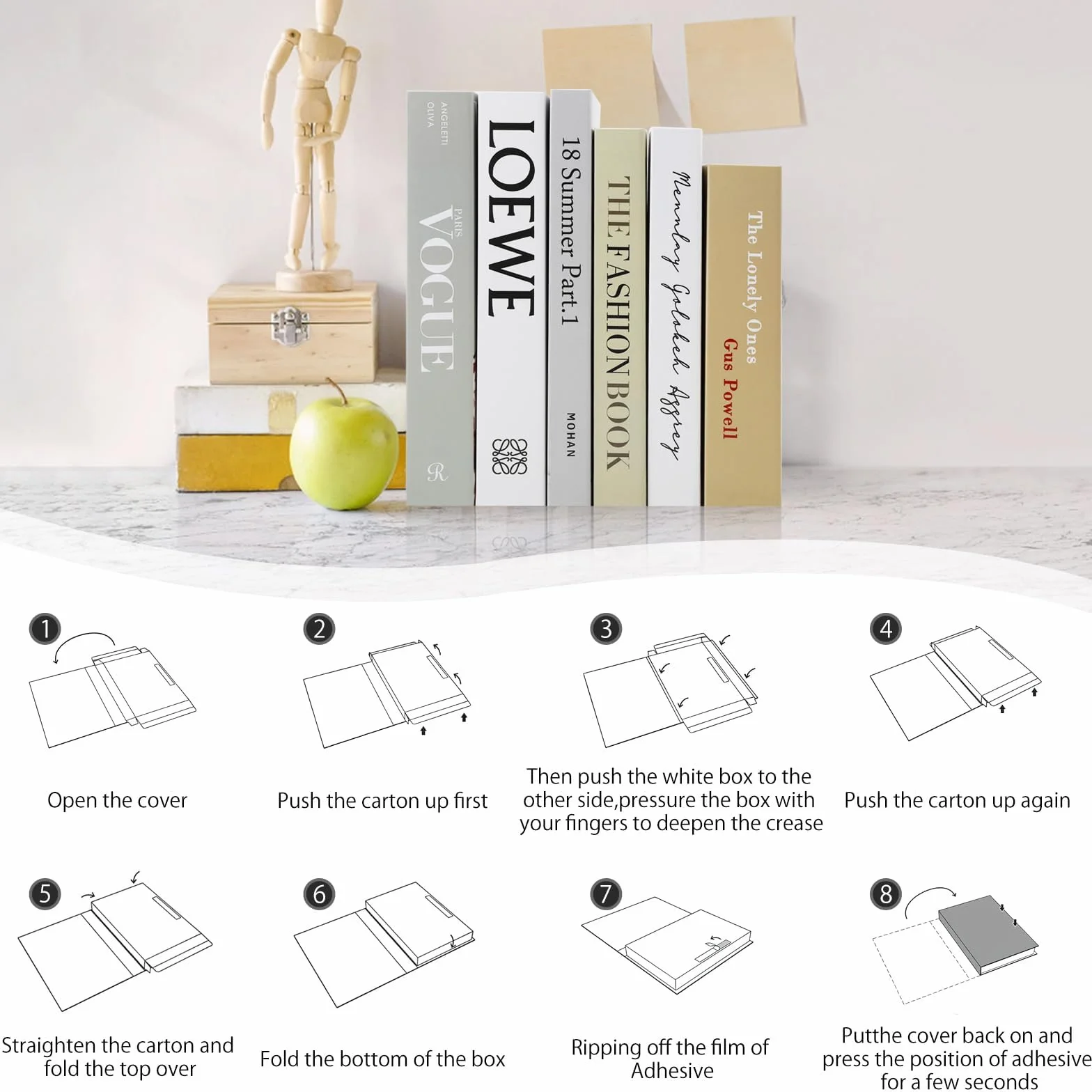 Libros falsos de moda, libros decorativos para decoración del hogar, libros de exhibición de tapa dura para mesas de centro/estantes, libro de almacenamiento para decoración del hogar, estantería