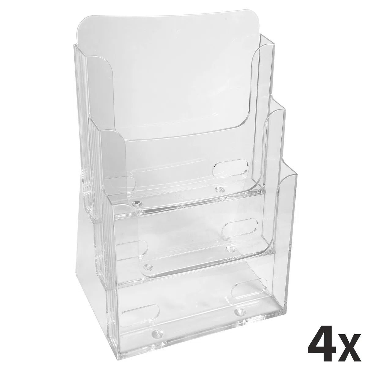 Exacompta – 74158D – Set de 4 dispensadores de folletos de sobremesa – 3 compartimentos – Monobloc – Dimensiones: Prof. 15,5 x ancho 23,7 x Alto 33,9 cm – Formato para archivar A4 – Cristal