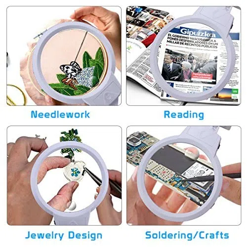 YUHINN Lupa Lupa con Soporte, luz LED, Plegable, Ajustable, ayudas de Lectura de Baja visión para Trabajos de reparación de Cerca, Costura Inspección
