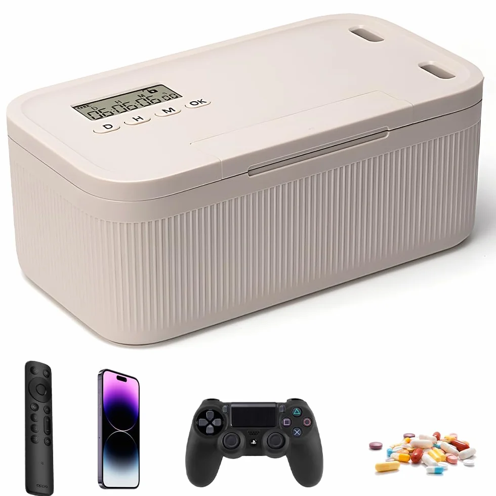 Caja con Temporizador y Bloqueo Seguro, 23,9 x 13,1 x 9,6 cm, SGZIOO Caja de Seguridad con Temporizador, 2 Modos de Funcionamiento, para Autocontrol, Gestión de Adicciones, Refrigerios y Teléfono