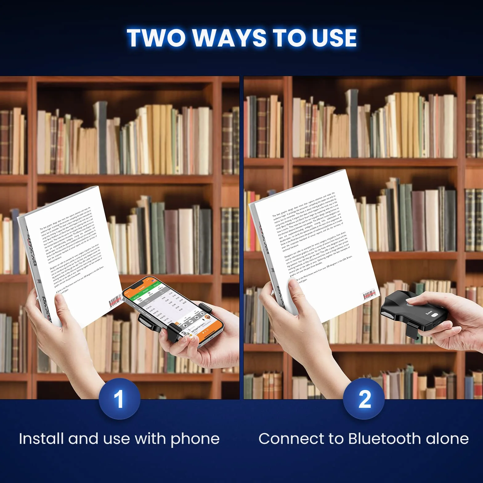 Eyoyo escáner de código de Barras Bluetooth 1D 2D QR Back Clip escáner de Mano 2.4G inalámbrico, 10 Horas de Trabajo y Recargable Lector de código de Barras Compatible con iPhone, Android, iOS