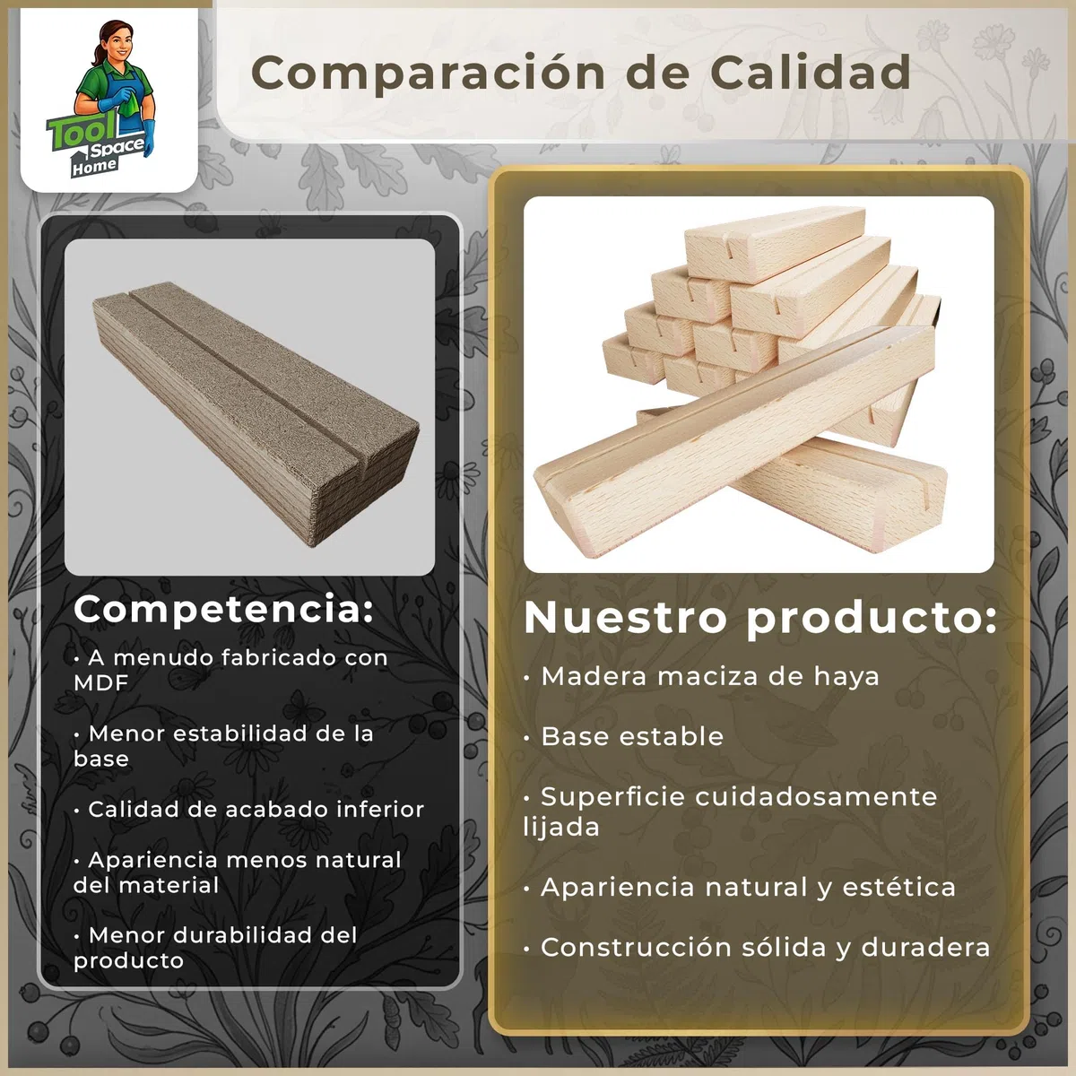ToolSpace Soporte de Fotos de Madera - Soporte de Exhibición de Tarjetas de Menú de Madera - Soporte de Tarjetas de Visita - Soporte de Tarjetas de Visita de Madera de Haya Natural - 1.8x3x15 cm 10pcs