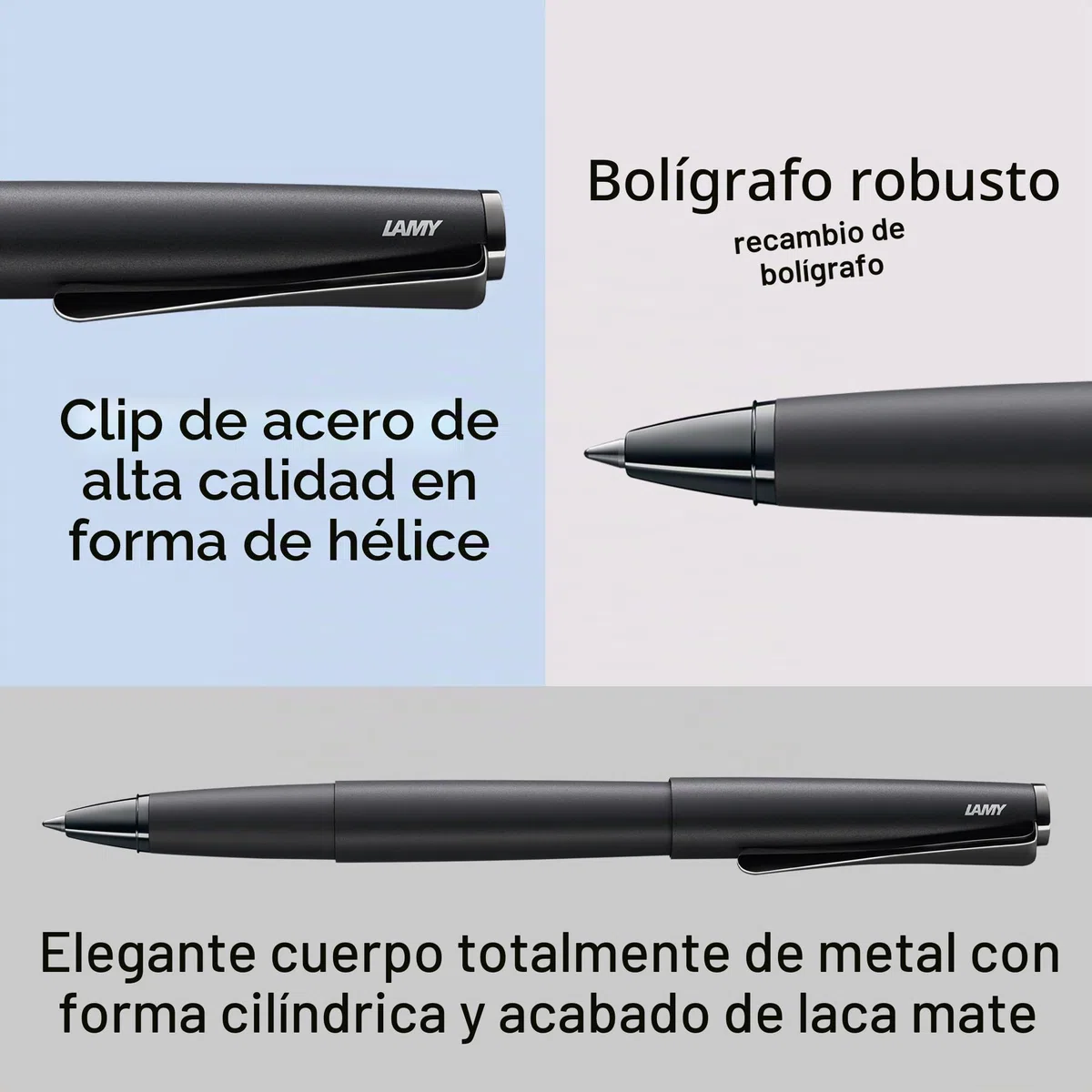 Lamy studio Lx all black roller - cuerpo metálico elegante - con clip helicoidal y ancho de trazo M - con recambio M 63 en negro
