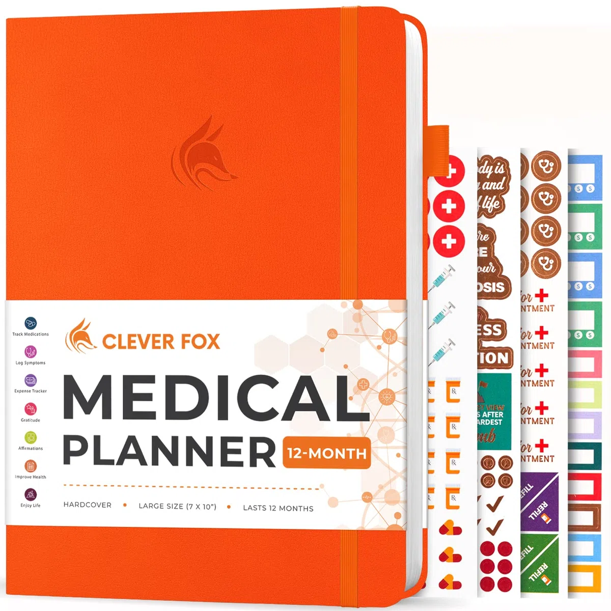 Clever Fox Planificador médico de 12 meses - Cuaderno médico, diario de salud, diario de bienestar y cuaderno de registro para rastrear la salud - Diario médico de autocuidado - 12 meses, sin fecha