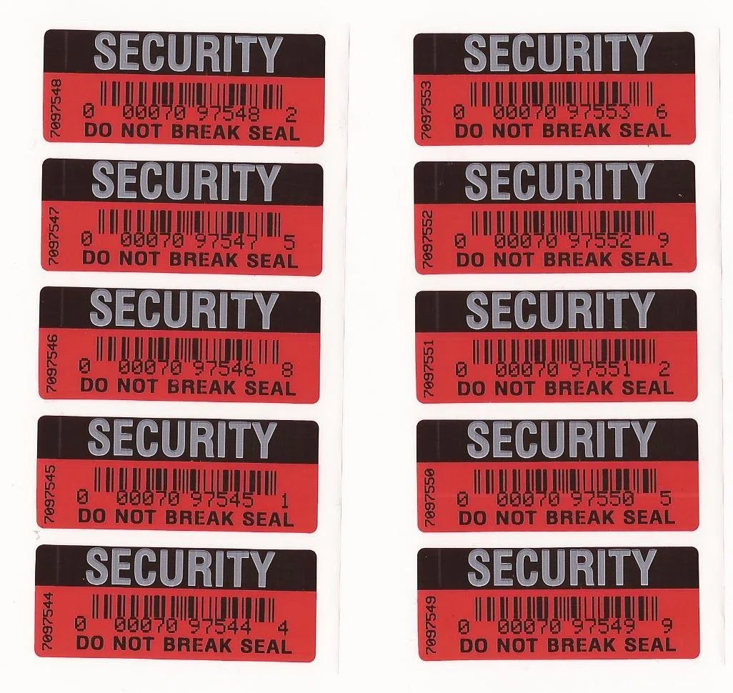 Seguridad Pegatinas Tamper-evident Precinto de garantía Negro y Rojo No Rompas Sellen Do Not Break Seal X 1000 Etiquetas