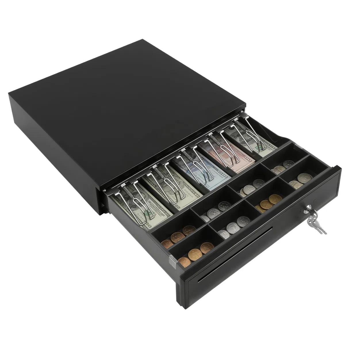 Cajón de efectivo Light-Duty para monedas, con 5 compartimentos, billetes y 8 monedas, conector RJ11, fiable de 42,5 x 40,5 x 10 cm, para caja registradora, POS, supermercado, venta al por menor
