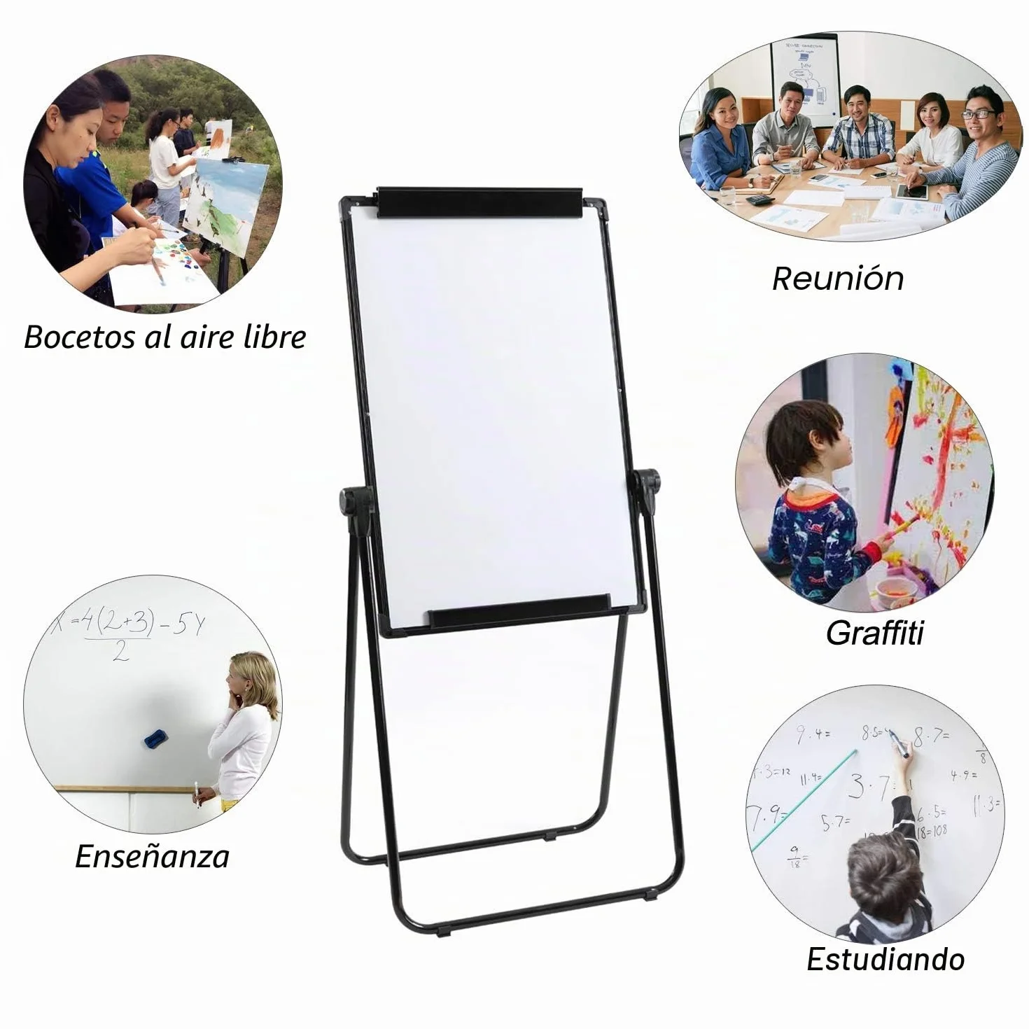 DOEWORKS Pizarra Blanca Caballete 90 x 60cm con U-Soporte, Pizarra Magnética de Doble Cara, Altura Ajustable & Plegable para Hogar Escuela Oficina, Negro