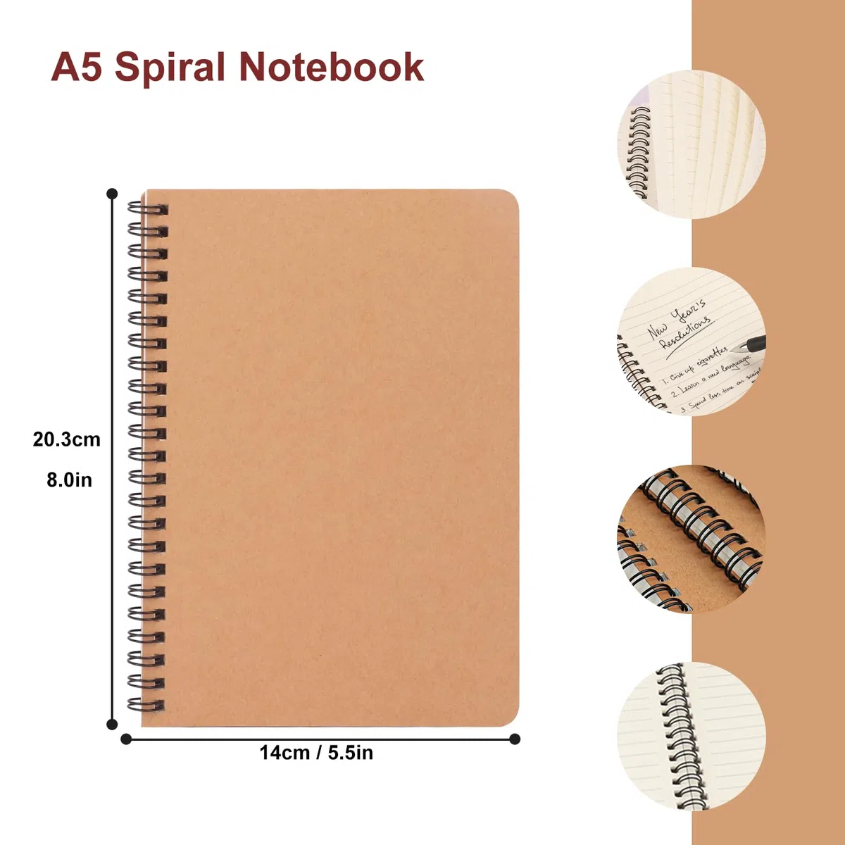 IHDYPPEW Paquete de 20 cuadernos de espiral color marrón, cuadernos A5, cuadernos medianos versátiles para el trabajo, estudio y regalos, suministros de oficina, escuela (60 hojas, 120 páginas)