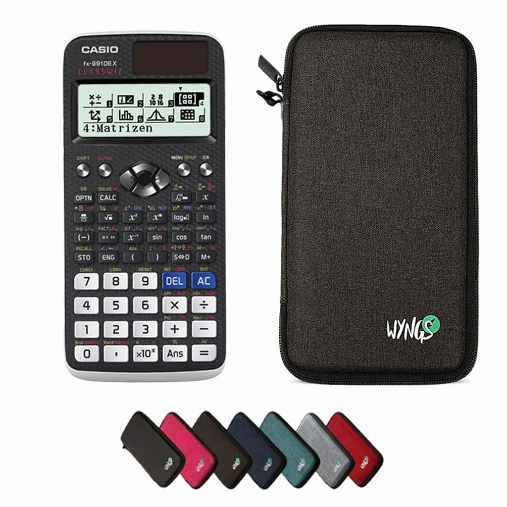 Casio fx-991DE X Classwiz con Funda Protectora WYNGS Gris Oscuro - Calculadora Científica - Paquete Básico (Alemán)